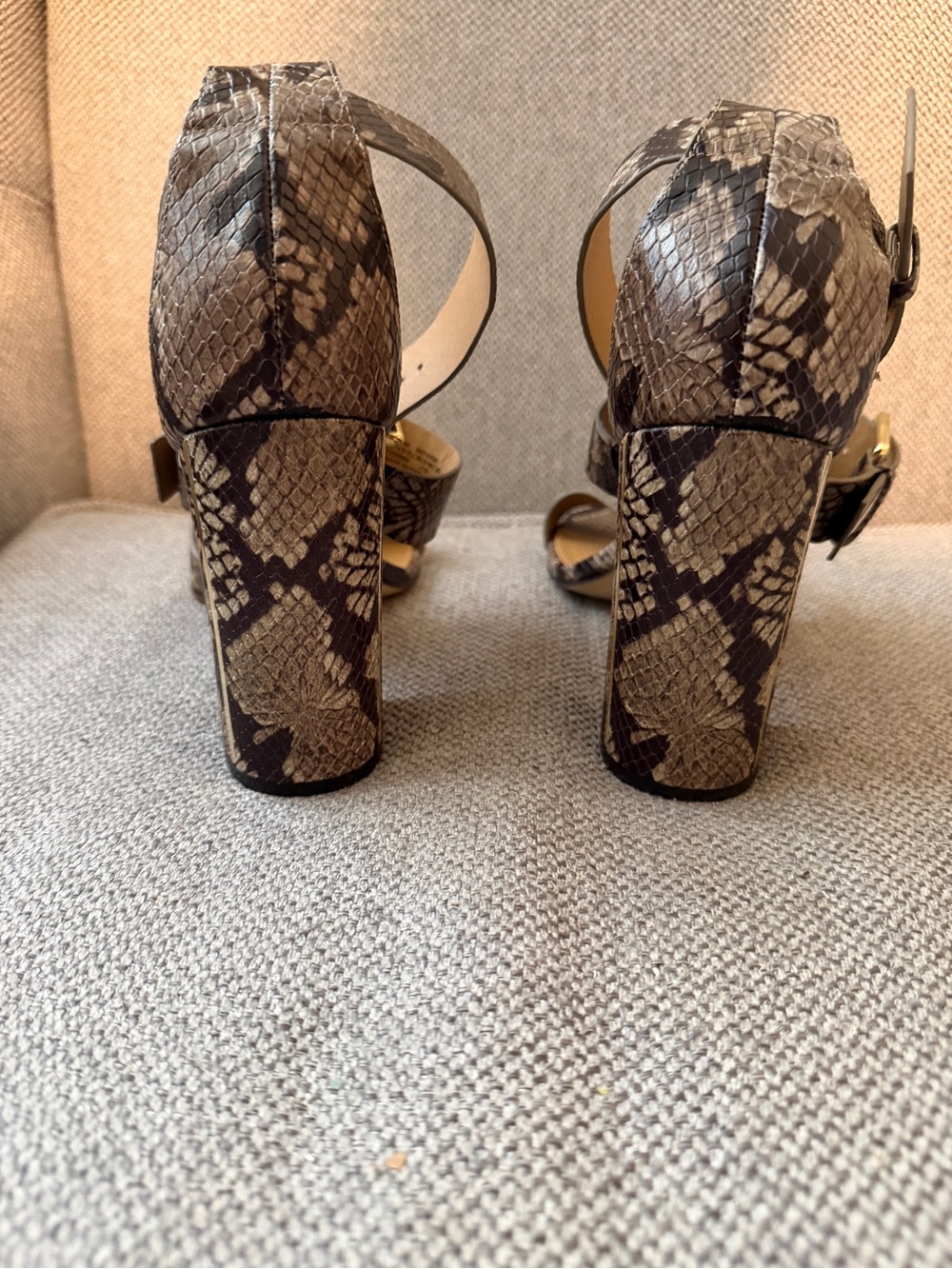 Calvin Klein Snake-Print Ankle-Strap Heels - Brown/Black - Picture 4 of 7